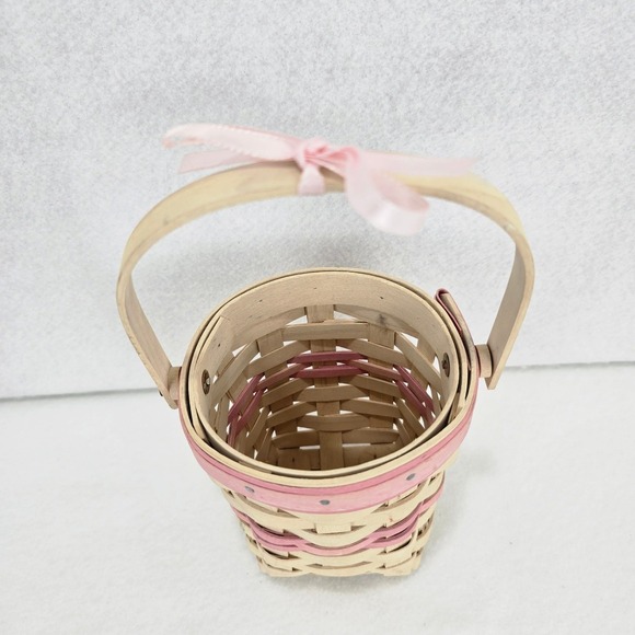 Longaberger Basket American Cancer Society White Washed Pink Blonde Handle 2002 - Picture 2 of 11